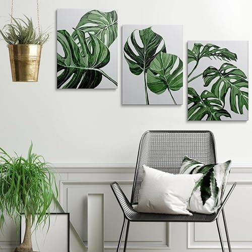 Canvas Wall Art Prints 3 Pieces White Green Leaves Picture Framed Artwork Paintings for Bedroom Living Room Kitchen 30 x 40cm Home Wall Decoration Paintings Personalised Photo Gifts, GYH0007 thumbnail 4