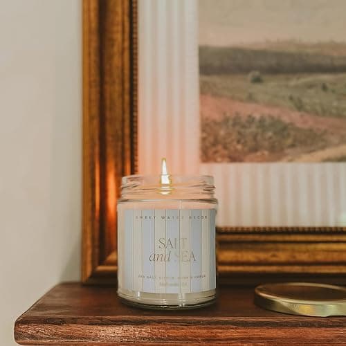 Sweet Water Decor Salt and Sea Patterned Candle – Soy Candles with Sea Salt, Citrus, Musk, Amber Aroma– 40 Hour Burn – 9oz Clear Glass Jar – Ocean Summer Candles for Home Decor thumbnail 6