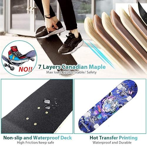 CLYCTIP Complete Skateboards- Standard for Beginners Kids Boys Girls Teenager- 31''x 8''Canadian Maple Cruiser Pro Skate Board thumbnail 6