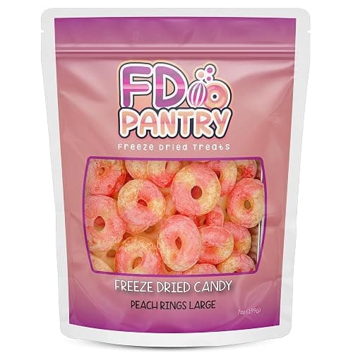 Freeze Dried Peach Rings Candy - Crunchy & Sweet, Large 7 oz Resealable Bag for Freshness, Gift & Snack - Large bag Freeze-Dried Gummy Candies - Image 1