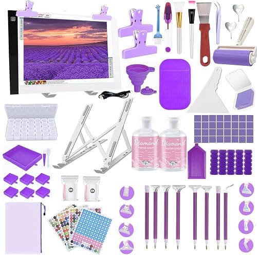 NLXCXUCY 158pcs Diamond Art Accessories Kit All-Inclusive Diamond Painting Tool Set with A4 Diamond Painting Light Pad,Diamond Art Sealer Glue,Diamond Correction,Pens Storage Box for DIY Craft - Image 1