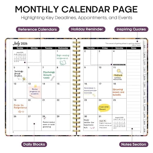 Taja Planner 2026-2027, Jul 2026-Jun 2027 Monthly & Weekly Calendar Planner | 8.5" x 11", Hardcover Academic Calendar, Teacher Student Agenda Book with Tabs, School Office Supplies, Midnight Bloom thumbnail 3