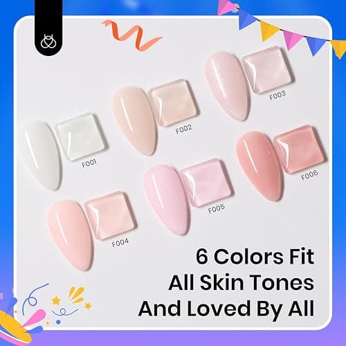 Beetles Rubber Base Builder Nail Gel - White Nude Pink Glitter French Tip Base Color Gel Polish Set for Manicure Strengthener Long Lasting Soak Off U V LED Nail Art thumbnail 2