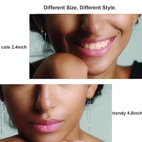 Chain Threader Earrings Dangle for Women Sterling Silver 925 | 2 Pairs Hypoallergenic and Versatile Pull Through Thread Dangly Earrings Woman 14K Gold Plated Silver (2.4" / 4.8") thumbnail 5