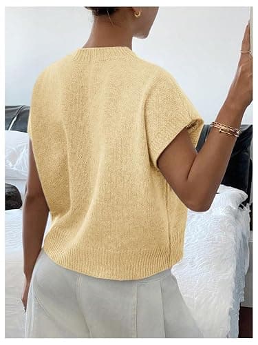 SOLY HUX Women's Ribbed Sweater Crew Neck Short Sleeve Loose Fit Floral Knit Pullover Tops thumbnail 3