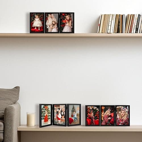 Space Art Deco Triple 4x6 Picture Frame, 3 4x6 Folding Photo Frame, Standing Vertically on Desktop or Tabletop, Home Decorative Christmas Holiday Gift, Black thumbnail 5