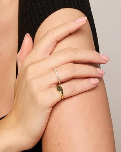 PAVOI 14K Gold Plated Pinky Signet Ring for Women | Lightweight Statement Bands | Chunky Signet Stackable Rings thumbnail 2