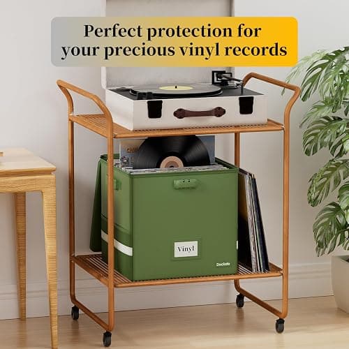 DocSafe Vinyl Record Storage Box with Lock, Fireproof＆Water Resistant Record Organizer for 100+ Single Records(12-inch), Collapsible Storage Crate with Lid&Handles for Valuable Album Collection,Green thumbnail 8