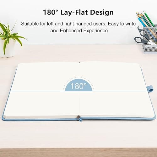RETTACY Blank Journal Notebook, 192 Pages, A5 Medium Size (5.7'' x 8.3''), Leather Hardcover, 100 GSM Thick Paper, for Sketching, Drawing, Painting (Light Blue)  thumbnail 6