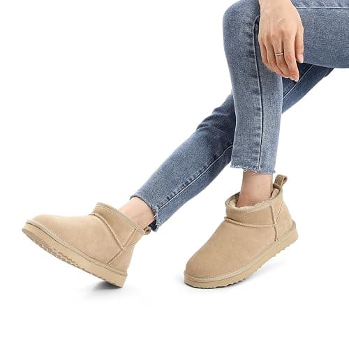bebealy Genuine Suede Mini Boots for Women Winter Fuzzy Snow Boots Short Ankle Boot with Fur Lined thumbnail 2