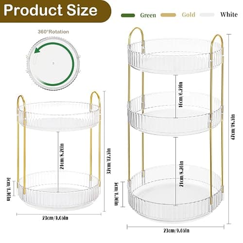 Cnwinu Make Up Organizer Drehbar,Schminktisch Organizer Rund,badezimmer organizer,Parfüm Regal,Beauty Organizer,Kosmetik Organizer für Kosmetik Skincare Parfum (2 Schichten Champagnergold) thumbnail 2