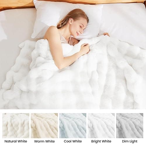 Latepis White Faux Fur Queen Blanket Cozy Bubble Soft Fuzzy Thick Living Room Blankets for Bed Sofa Bedroom Plush Fluffy Warm Blankets for All Seasons Luxury Throw Blanket 90x90 Inch, 860gsm thumbnail 7