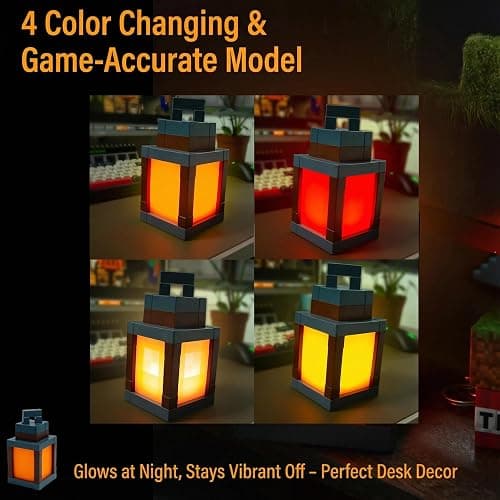 Pixelated Lantern Night Light – 16-Color LED Lamp with Remote Control, Rechargeable Wall or Table Light for Gaming Rooms or Kids’ Bedrooms, Fun Gift for Gamers, Decor for Boys Bedroom 12-15 thumbnail 6