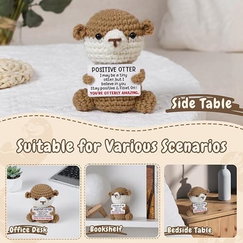 Christmas Birthday Gifts for Women Teens - Positive Otter Crochet Animals, Friendship GIfts for Women, Gifts for Friend Mom Daughter Coworker Teen Girls, Desk Home Decor, Emotional Support Gift. thumbnail 7