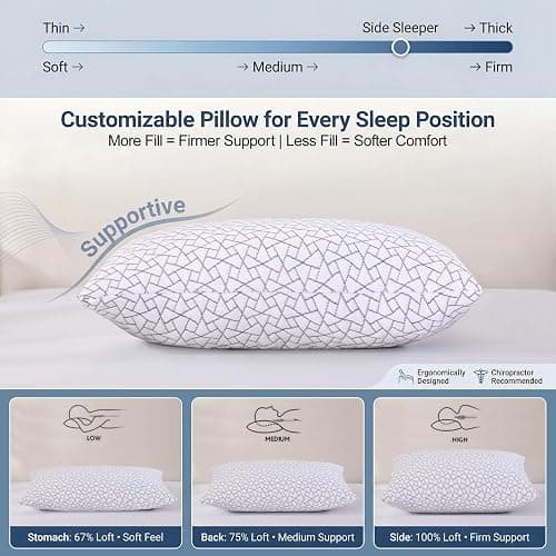 Meoflaw Adjustable Memory Foam Pillows: 2 Pack Queen Size Shredded Foam Bed Pillow for Sleeping with Removable & Washable Pillowcase for All Sleep Positions thumbnail 6