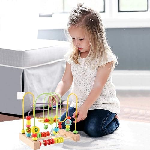 Jacootoys Beads Maze Wooden Roller Coaster Activity Learn Game for Toddlers | Learning Numbers and Fruit Wooden Bead Maze, Bead Wire Toy, Preschool Educational Toy Gift for Toddlers Kids Boys Girls thumbnail 2