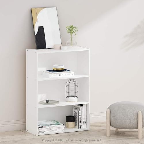 Furinno PASIR Book Shelf, 3-Tier Bookshelf, Storage Shelves Bookcase, 9.7 x 23.7 x 31.5, for Living Room, Bedroom, Home Office, Plain White thumbnail 2