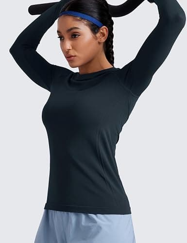 CRZ YOGA Seamless Long Sleeve Shirts for Women Hip - Workout Athletic Running Gym Yoga Tops Breathable Crew Neck T-Shirt thumbnail 3
