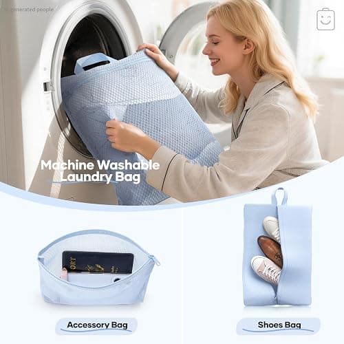 Veken 11 Set Compression Packing Cubes for Travel Essentials,Compressible Expandable Large Luggage Suitcase Organizer Bags for Clothing,Durable Space Saver Storage Bags with Toiletry Bags(Light Blue) thumbnail 7