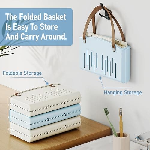 Delamu Portable Shower Basket Caddy with Double Handle Foldable Dry Wet Separation Design 11.0 × 7.1 × 6.5in, Travel, Camping, Gym, College Bathroom Tote, Blue, Ideal Christmas Gifts for Girls thumbnail 4