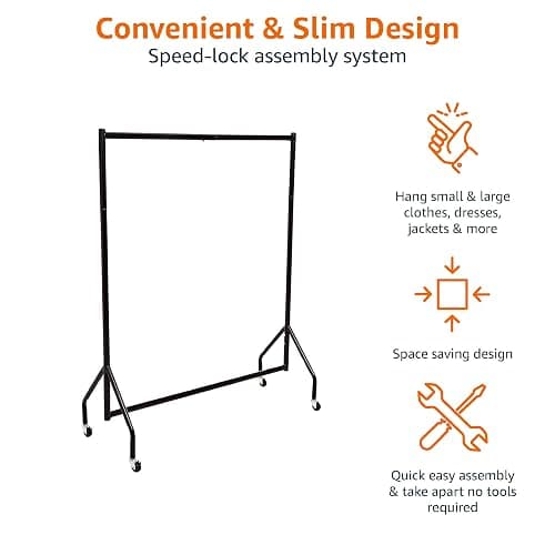 Amazon Basics Heavy Duty Portable Rolling Garment Rack, Hanging Clothes Organizer Rail for Display and Storage, Easy to Assemble, 19 x 60 x 48 inches, Black thumbnail 5