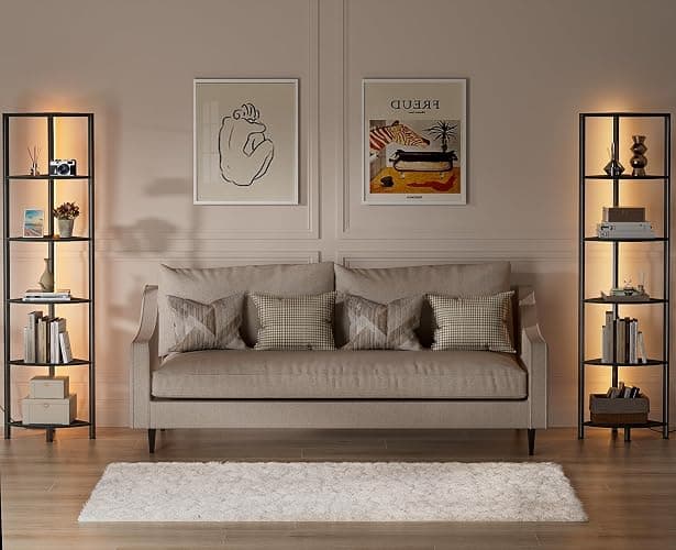 Furnulem 6 Tier Corner Shelf with LED Light, 67.5” Tall Standing Shelf Organizer, Black Narrow Bookshelf with Storage Rack for Wall Corner, Living Room, Bedroom, Metal Frame, Wood Display Shelf thumbnail 7