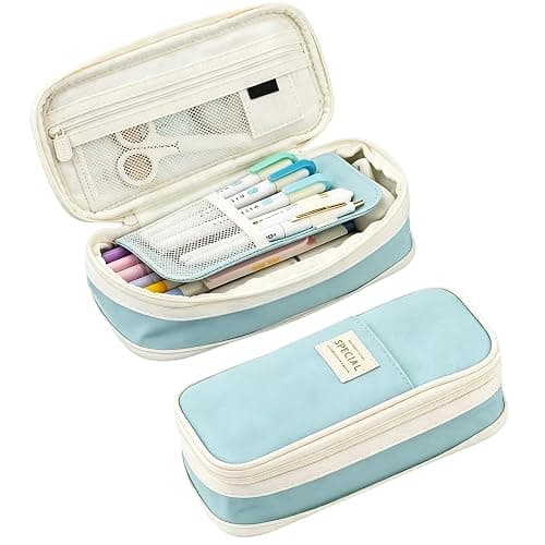 JECCYE Big Capacity Pencil Case, Special Cute Aesthetic Pencil Pouch Cases | Big Stationery Pencil Case Bag for Girls Boys, Back to School Supplies Storage Organizer Bag for College Office Travel (Blue) - Image 1