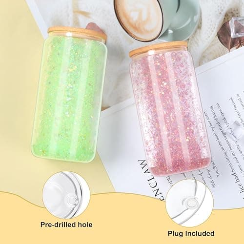 Maucircol 16 Oz Snow Globe Tumbler, 8 Pack Pre-Drilled Sublimation Glass Cup For Glitter Snow Globe Diy, Double Wall Sublimation Glass Tumbler thumbnail 5
