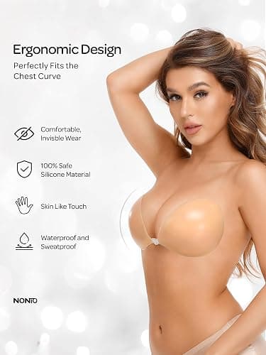 NONIO Adhesive Bra Strapless Sticky Invisible Push up Reusable Silicone The Best Off Backless Viscous for Women thumbnail 4