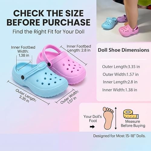 HXIELEC 4 Pairs 18 Inch Doll Shoes, EVA Clogs, Slip-On Dress Up Set | 4 Colors Endless Styling Doll Outfit Essential Cute Colors Easy Slip-On Design Gift-Ready Dress Up Set thumbnail 2