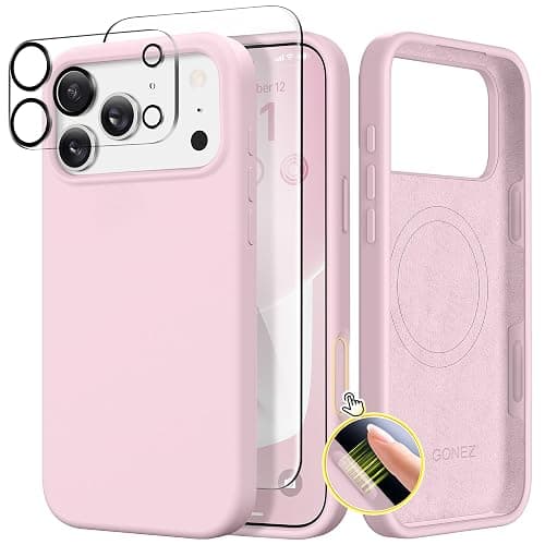 GONEZ Magnetic for iPhone 17 Pro Case, Compatible with MagSafe, [Screen Protector + Camera Lens Protector], Liquid Silicone Anti-Scratch Shockproof Protective Phone Case 6.3 inch, Pastel Pink - Image 1