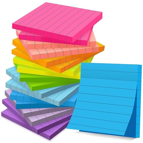 (18 Pads) Lined Sticky Notes 3x3 in Bright Ruled Post Stickies Colorful Super Sticking Power Memo Pads - Image 1