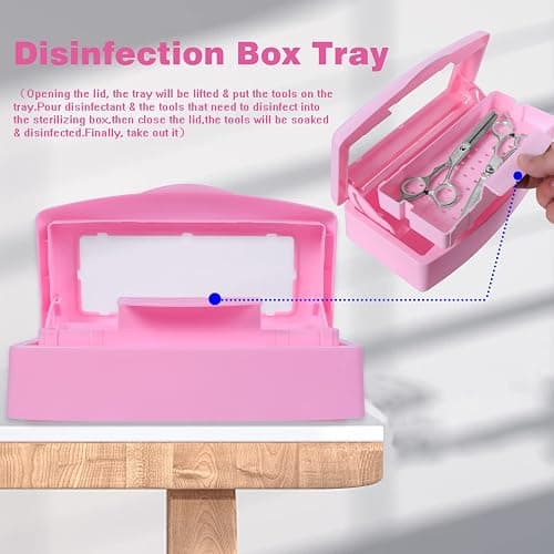Plastic Sterilizing Tray-Sterilization Tray,Clean Sterilizer Box Storage Organizer for Nail,Tweezers,Hair Salon,Spa & Cutter Manicure Equipment-Clear Lid Pink thumbnail 2