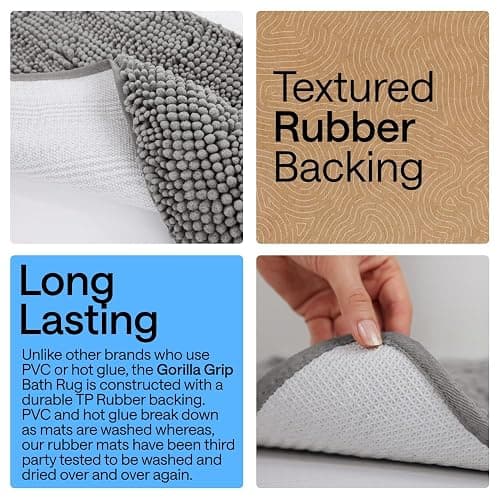 GORILLA GRIP Bath Rug Mat for Bathroom, Absorbent Chenille, 24x17 Gray | Soft Thick Quick Dry Microfiber Mats, Rubber Backing, Machine Washable Tub and Shower Floor Rugs, Home Decor Essentials thumbnail 3