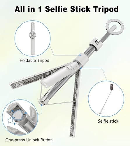 TONEOF 68" Magnetic Selfie Stick Tripod with Aluminum Strong Magnetic Holder for Magsafe, 360° Rotatable Travel Phone Tripod Stand with Metal Ring & Rechargeable Remote for iPhone/Android(Beige Gray) thumbnail 7