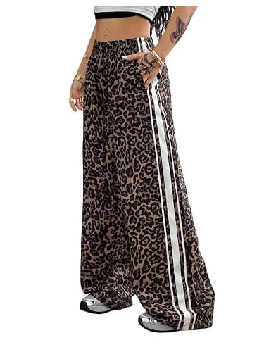 GORGLITTER Women's Leopard Cheetah Print Pants Baggy Wide Leg Low Rise Striped Flare Y2k Sweatpants Trousers - Image 1