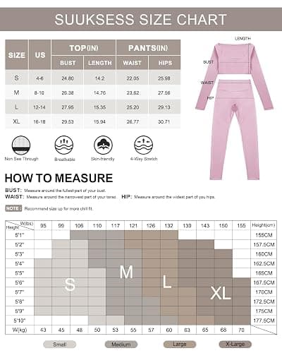 SUUKSESS Women 2 Piece Workout Sets Compression Tummy Control Leggings with Pockets Long Sleeve Square Neck Padded Crop Tops thumbnail 6