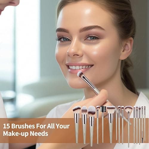 Makeup Brushes Set, 15 Pcs Professional Foundation Eyeshadow Powder Blending Brush Set, Makeup Brushes with Bag for Face, Eyebrow, Concealer thumbnail 7