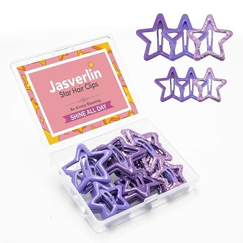 JASVERLIN 36 Pcs Star Hair Clips, Y2k Cute Snap Barrettes for Women Thin Thick Hair, Colorful Kawaii Girls Rave Accessories Glitter Non Slip Metal Hairclips Assorted Sizes (Purple) - Image 1