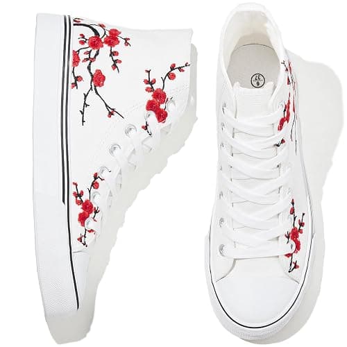 kufeiti Women's High Top Canvas Sneakers Canvas Shoes Lace up White Black Sneakers Casual Walking Shoes - Image 1