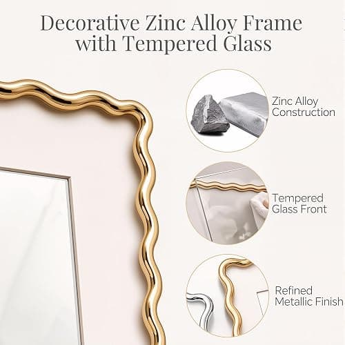 puthiac 4x6 Wavy Picture Frame, Zinc Alloy Gold Frame, Tempered Glass | Decorative wave profile with included 3x5 mat, ideal for wedding photos, anniversaries, portraits, and elegant home décor thumbnail 3