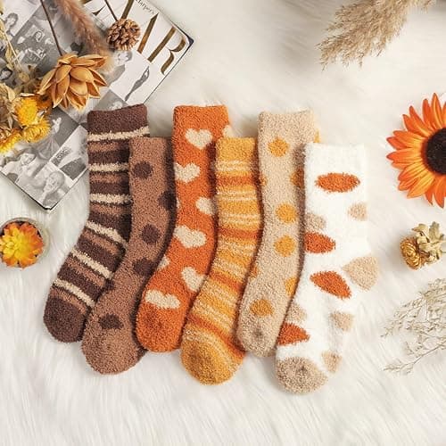 Plush Slipper Socks Women - Colorful Warm Fuzzy Crew Socks Cozy Soft for Winter Indoor thumbnail 5