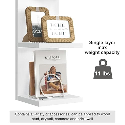 Fixwal 7 Tier Wall Shelves Wood Floating Shelves with LED Lights White Lack Wall Shelf Unit Vanity Floating Shelf Home Decor Organizer Tall Tower Design Utility Shelf thumbnail 5