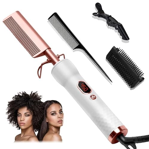 Hot Comb,Pressing Combs for Black Hair with 12 Temp Settings Heating Up to 450°F,Electric Hot Comb 110-240V Straightening Comb for Curling/Straightening - Image 1