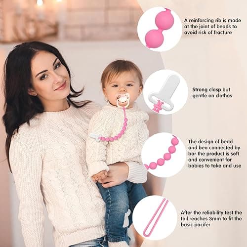 Pacifier Clips Baby Girls - Draklary 4 Pack Paci Clip Silicone Soothe Baby Binky Holder for Newborn Essentials Shower Birthday Gift thumbnail 4