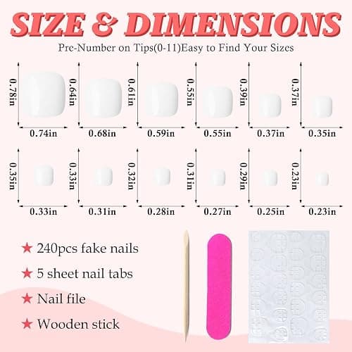 LuckForever 168pc Press on Toenails Women Fake Toe Nails with Glue Tabs, White Fake Toenails Press on Nails Short Square Acrylic Toe Nail Tips Glue on Toenails False Artificial Toe Nails Press ons thumbnail 3