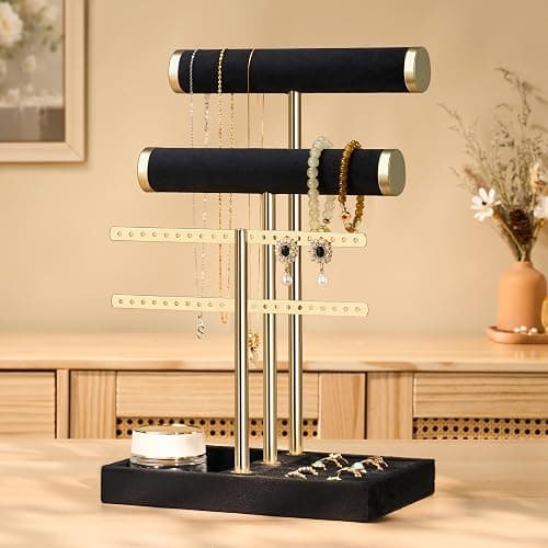 Josmimic 3 Tier Bracelet Holder Display - Detachable T Bar Black Velvet Bracelet Holder, Jewelry Holder Organizer for Bracelet, Necklace, Watches, Rings thumbnail 5