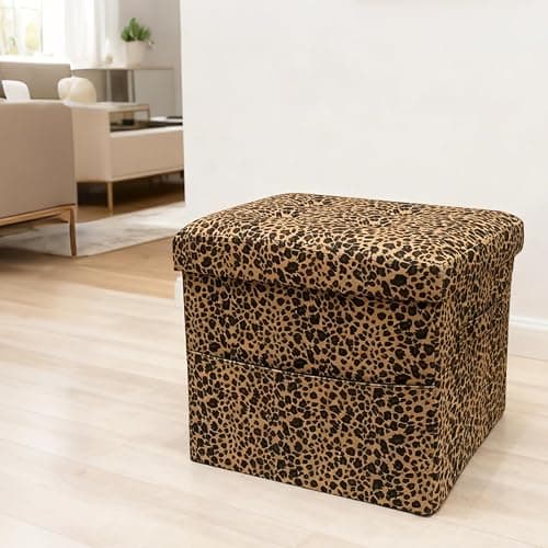 ALASDO Storage Ottoman Footrest Stool Small Ottoman with Storage Foldable Ottomans Foot Rest Footstool Bench for Living Room 17x13x13inches Leopard Print thumbnail 2