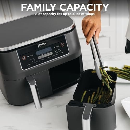 Ninja DZ201 Foodi 8 Quart 6-in-1 DualZone 2-Basket Air Fryer with 2 Independent Frying Baskets, Match Cook & Smart Finish to Roast, Broil, Dehydrate & More for Quick, Easy Meals, Grey thumbnail 6