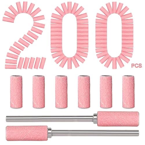 BLESWIN 200pcs Small Sanding Bands for Nail Drill Bit, 240 Fine Grit with 2pcs 3mm Drill Bits, Mini Grit Sanding Bands with Polishing Natural Nails and Cleaning Cuticle for Preparation, Pink - Image 1
